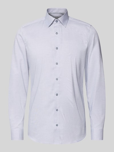 Produktfoto, Slim Fit Businesshemd aus Baumwoll-Mix mit Kentkragen von OLYMP Level Five in Hellgrau, elastischer Stoff, lange Ärmel, durchgehende Knopfleiste, sportliche Manschetten