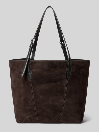 Produktfoto, Shopper aus Leder mit Logo-Prägung Modell 'UNA' von LIEBESKIND BERLIN in Dunkelbraun, Beschichtet, Lange verstellbare Tragegriffe, Reißverschlussfach innen, Hauptfach, Maße 48 cm Breite, 36 cm Länge, 15 cm Tiefe, 65 cm Schulterriemen
