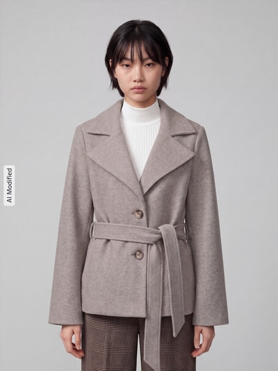 VERO MODA Regular Fit Webpelzmantel mit Bindegürtel Modell 'FORTUNEMAJA' Sand 4