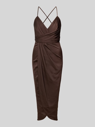 Produktfoto, Cocktailkleid aus Satin in Wickel-Optik von V by Vera Mont in Braun, gerader Schnitt, Midikleid, leichte Faltenstruktur