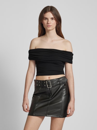Only Off-Shoulder-Shirt in unifarbenem Design Modell 'LIVE LOVE' Black 4