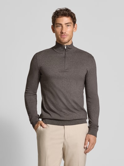 SELECTED HOMME Regular Fit Troyer aus reiner Baumwolle Modell 'BERG' Dunkelbraun Melange 4