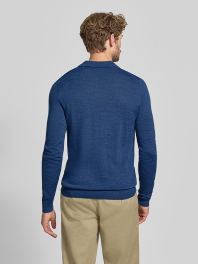 Christian Berg Men Regular Fit Poloshirt aus Woll-Mix Jeansblau Melange 5