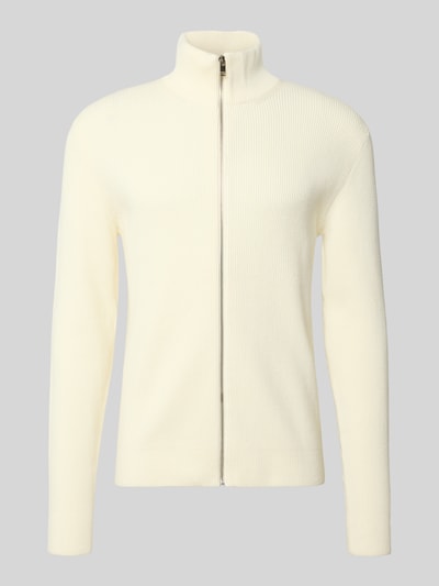 Produktfoto, Strickjacke mit Reißverschluss von Lindbergh in Creme, Baumwoll-Mix, taillierte Passform, Stehkragen, glatte Textur