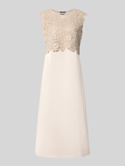 Produktfoto, Midikleid im 2-in-1-Look mit Rundhalsausschnitt von Betty Barclay, cremefarbenes Satin, A-Linie, Rückenlänge 122 cm, Brustweite 48 cm