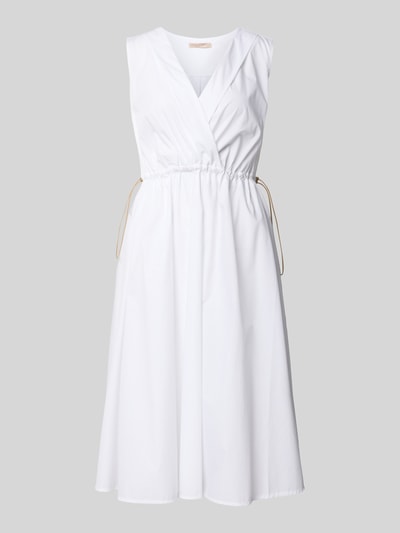 Produktfoto, Knielanges Cocktailkleid mit Kordelzug und Kordelstoppern von Rinascimento aus Reine Baumwolle in Weiß, Taillierter Schnitt, Knielänge, V-Ausschnitt, Kordelzug-Taille