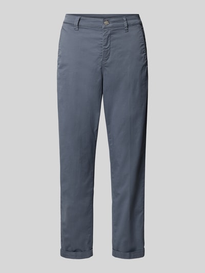 Produktfoto, Straight Fit Chino in verkürzter Passform von MAC aus elastischem Baumwoll-Mix in Blau mit Eingriff- und Gesäßtaschen, Knopf- und Reißverschluss, Bundweite 40 cm, Innenbeinlänge 67 cm, Einfarbig, glatte Textur