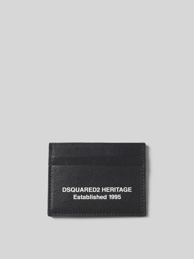 Produktfoto, Portemonnaie mit Label-Detail von Dsquared2 aus echtem beschichtetem Leder in Schwarz mit weißem Schriftzug und Steckfächern.