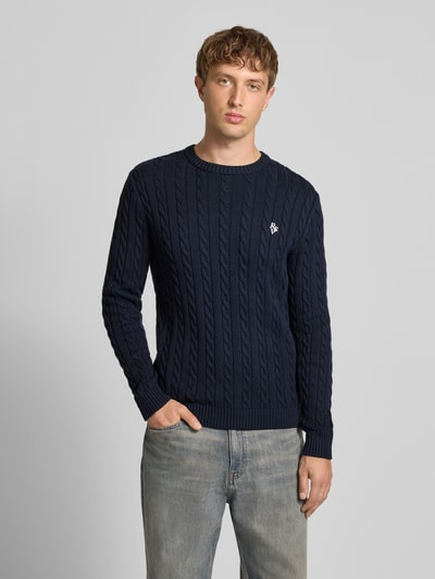 REVIEW Slim fit gebreide pullover met kabelpatroon Marineblauw - 4