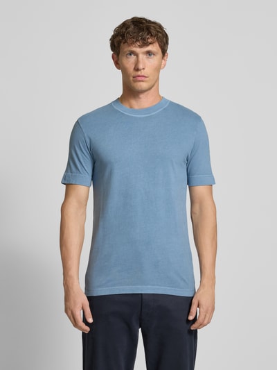 Drykorn T-Shirt mit geripptem Rundhalsausschnitt Modell 'RAPHAEL' Blau 4