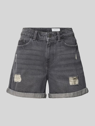 Produktfoto, Jeansshorts im Destroyed-Look Modell 'SMILEY' von NOISY MAY®, Relaxed-Fit, Umschlag, Eingrifftaschen, grauer Denim, Kontrastnähte.