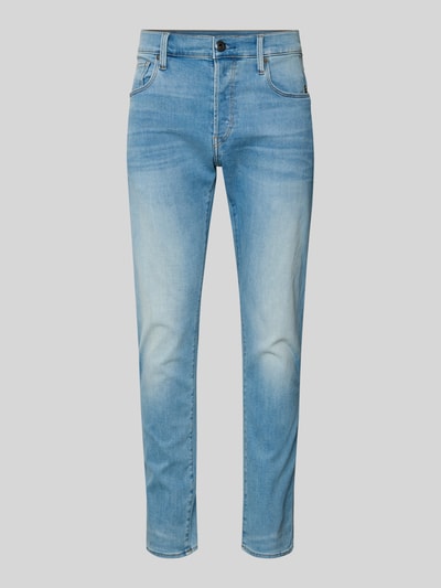 Produktfoto, Slim Fit Jeans im Used-Look Modell '3301' von G-Star für Herren aus Baumwoll-Mix mit Stretch-Anteil, hellblau, sichtbare Waschung.