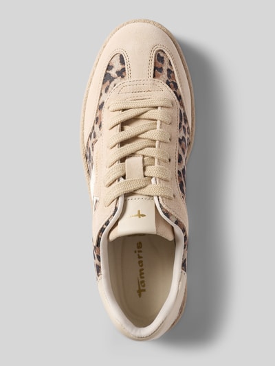 Produktfoto, Low Top Sneaker aus echtem Leder von Tamaris mit Optik:Allover-Muster, Animal-Muster, Label-Patch, Kontraststreifen, Schnürung, profiliert, Velours