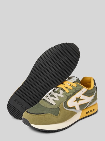 Replay Sneakers van leermix, model 'FIBER' Olijfgroen - 4
