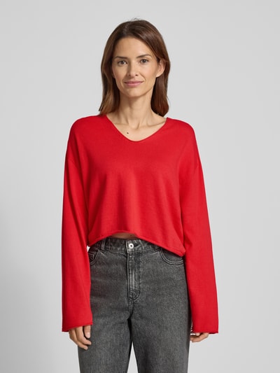 Drykorn Relaxed fit gebreide pullover met V-hals, model 'SOMAIJA' Lichtrood - 4