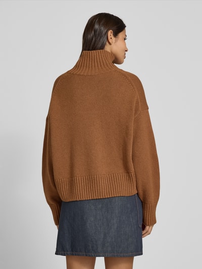 Lanius Oversized gebreide pullover van een mix van scheerwol en katoen Cognac - 5