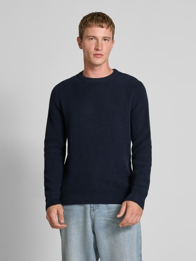 REVIEW Gebreide pullover met structuurmotief Marineblauw - 4