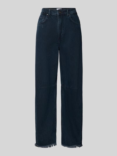 Produktfoto, Wide Fit Jeans mit Lyocell-Anteil mit Fransenabschluss von Rich & Royal in dunklem Blau, 5-Pocket-Design, Baumwoll-Mix, sichtbare Textur