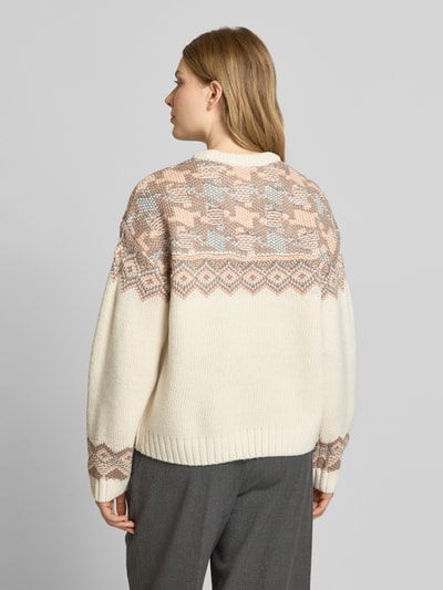 Jake*s Casual Strickpullover mit ethnischem Design Mittelgrau 5