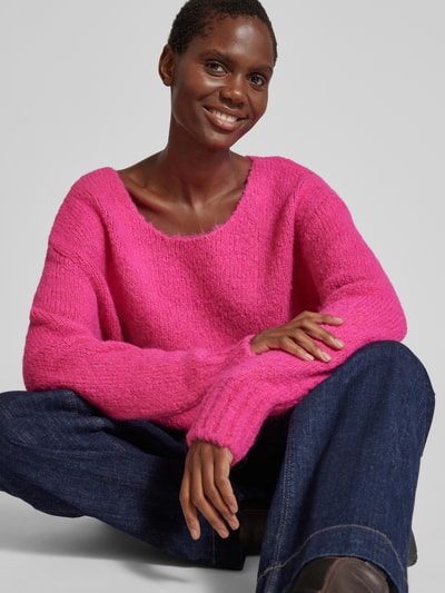 Milano Italy Oversized Strickpullover mit gerippten Abschlüssen Pink 3