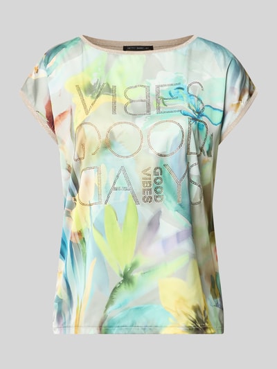 Produktfoto, Damen T-Shirt aus Viskose-Mix mit Strasssteinbesatz von Betty Barclay, Multicolor-Print mit floralen Formen, Rundhalsausschnitt, Kontrastkante, Straight Fit, Rückenlänge 61 cm bei Größe 36