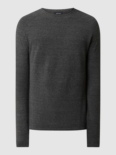 Jack & Jones Gebreide pullover met labelpatch, model 'HILL' Antraciet gemêleerd - 2