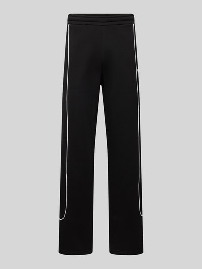 Produktfoto, Sweatpants mit elastischem Bund und Logo von REVIEW, czarny kolor, białe lamówki, bawełna, krój relaxed fit, długość nogawki 78 cm w rozmiarze M