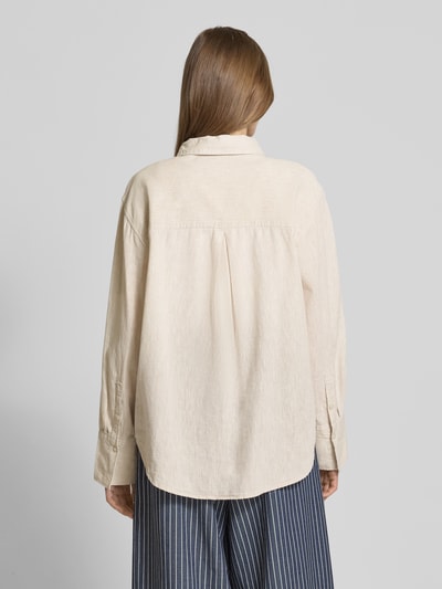 Gina Tricot Regular fit overhemdblouse van linnen met doorknoopsluiting Camel - 5