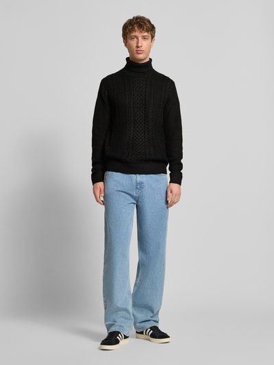 Jack & Jones Rollkragenpullover mit Zopfmuster Modell 'PAUL' Black 1