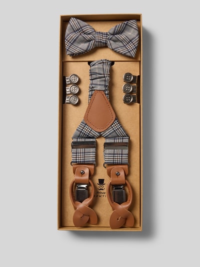 Prince Bowtie Strik, bretels en pochet in de set Lichtbruin - 1
