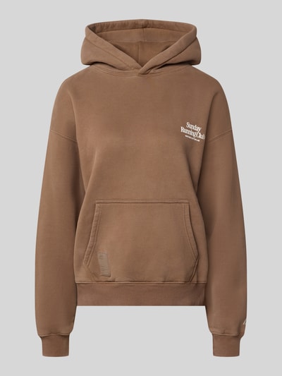 Produktfoto, Relaxed Fit Hoodie aus Baumwoll-Mix von ANOTHER COTTON LAB in Braun mit Typo-Print, gerippten Bündchen und Patch, Damenmode