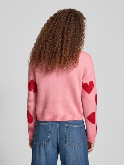 Only Comfort fit gebreide pullover met hart-intarsia, model 'HAPPIE' Roze - 5