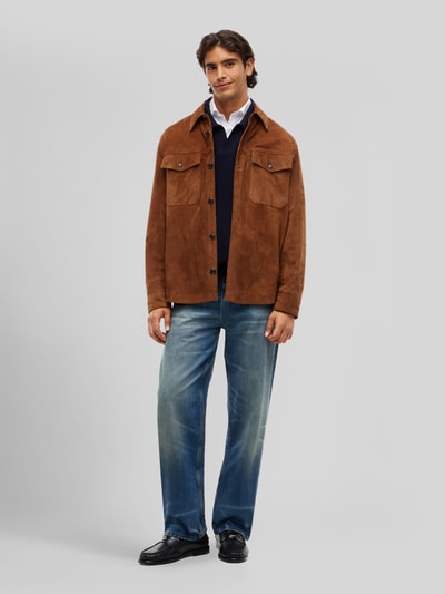 Tommy Hilfiger Krój relaxed fit kurtka skórzana z prawdziwego koziego zamszu Orzechowy 1