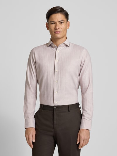 Profuomo Slim fit zakelijk overhemd met kentkraag Zand - 4