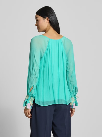 Marc Cain Regular fit blouse met bloemenapplicaties Groen - 5
