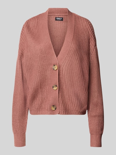Produktfoto, boxy fit gebreid jack met v-hals model 'CAROL' van ONLY in oudroze, grove textuur, Dames gebreid jack van ONLY