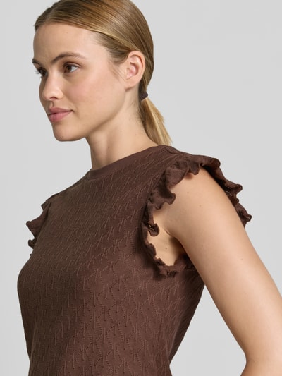 Jake*s Casual Gebreid shirt met ronde hals en golvende zoom Donkerbruin - 3
