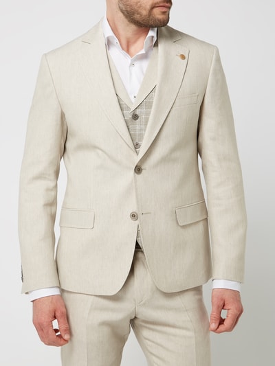 ATELIER TORINO Slim fit 2-knoops colbert van een mix van scheerwol en linnen, model 'Tito' Beige - 4