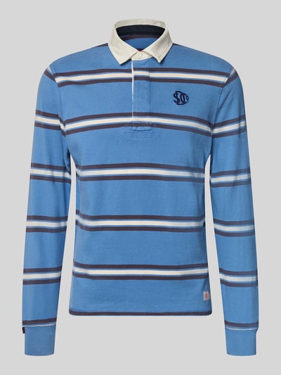 Produktfoto, Poloshirt aus reiner Baumwolle von Superdry in Blau mit weißen und braunen Streifen, gerader Schnitt, Polokragen, Label-Stitching
