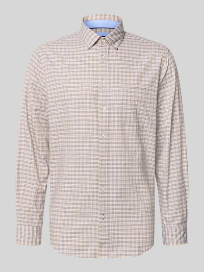Produktfoto, Regular Fit vrijetijdsoverhemd met button-downkraag van Christian Berg Men, puur katoen, all-over look, ruitpatroon, beige-blauw