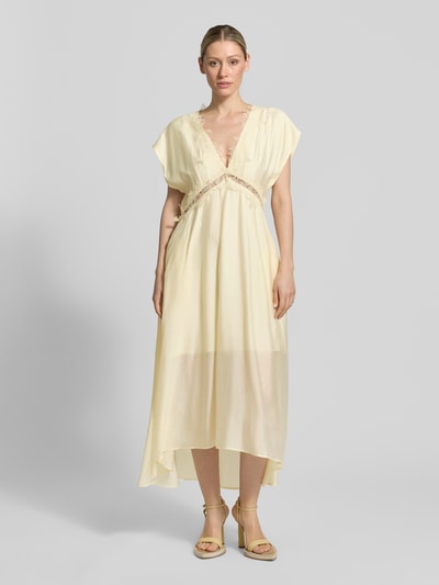 Cph Muse Midikleid mit V-Ausschnitt und Spitze Modell 'MOLLY' Hellgelb 4