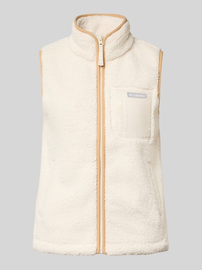 Productfoto, Weste aus Fleece van Columbia voor dames in recht model met opstaande kraag, contrasterende biezen, borstzak met label, fleece textuur, steekzakken, crème kleur