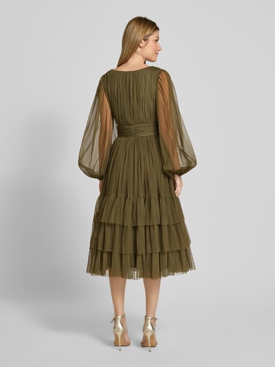 LACE & BEADS Cocktailkleid im Stufen-Look mit V-Ausschnitt Oliv 5