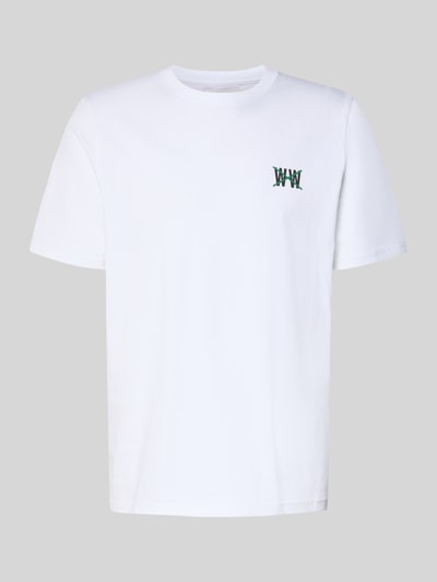 Produktfoto, Regular Fit T-Shirt mit Logo-Print Modell 'Bobby' von Wood Wood, męski t-shirt z bawełny, krój regular fit, okrągły dekolt, długość tyłu w rozmiarze M: 72 cm