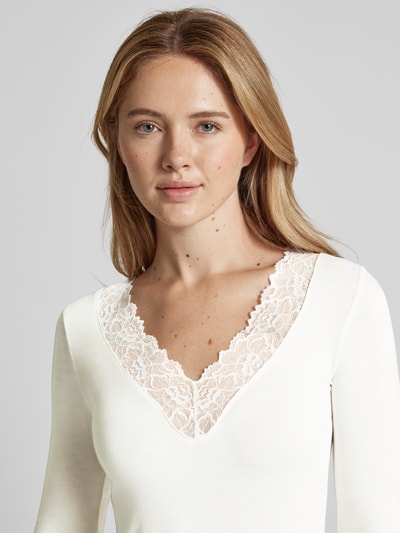 Vero Moda Langarm Top mit Spitzenbesatz Modell 'ROSA' Weiss 3