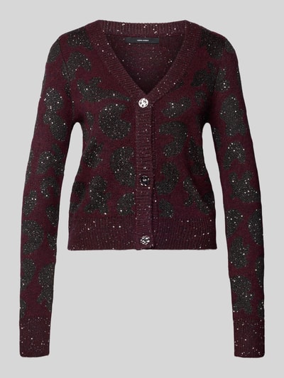 VERO MODA Relaxed Fit Strickjacke mit Woll-Anteil Modell 'ZUZU' Bordeaux 2