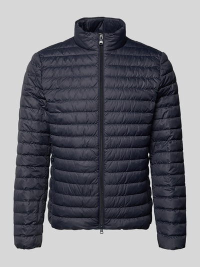 Produktfoto, Steppjacke mit Stehkragen und Zweiwege-Reißverschluss von Geox, regular fit, donkerblauw, horizontale stiksels, glad oppervlak, ritssluiting, ritszakken, ruglengte 64 cm, schouderbreedte 46 cm, borstwijdte 49 cm, mouwlengte 65 cm