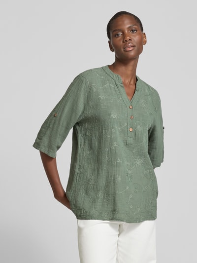 ZABAIONE Relaxed Fit Bluse mit Spitzenbesatz Modell 'Li44a' Khaki 4