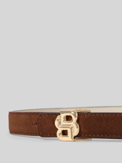 Produktfoto, Gürtel aus echtem Rindsleder Modell 'B_ICON-G_SR20_SDP' von BOSS in Braun mit goldener Logo-Applikation, Pinschließe, Veloursstruktur
