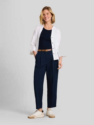 Tom Tailor Cropped Fit Hose aus Baumwoll-Lyocell-Mix mit Gürtel Marine 1